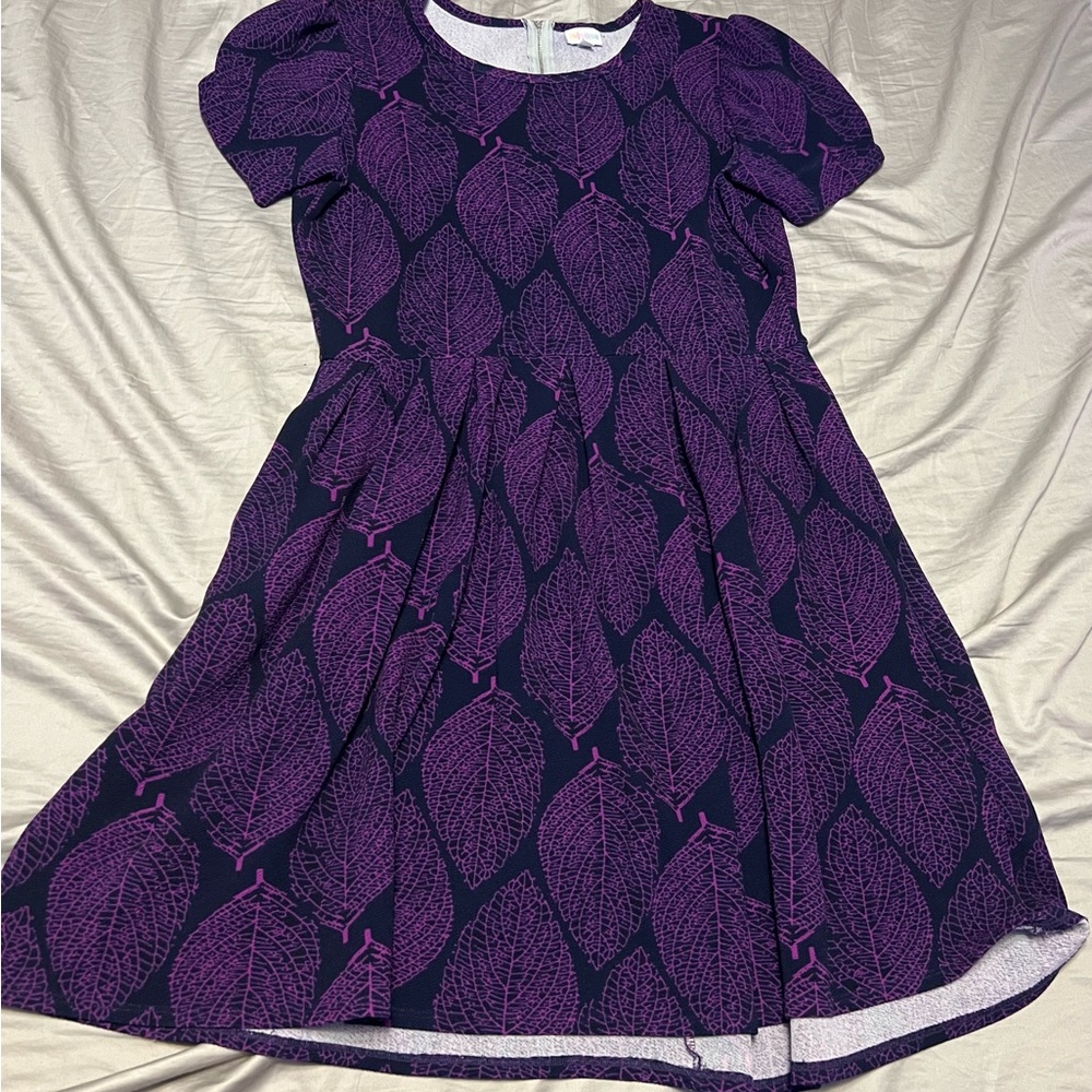 LuLaRoe 3x Purple and Black Pleated A-Line Dress